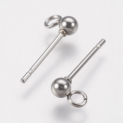 Non-Tarnish 202 Stainless Steel Ball Stud Earring Findings X-STAS-F141-06P-3mm-1
