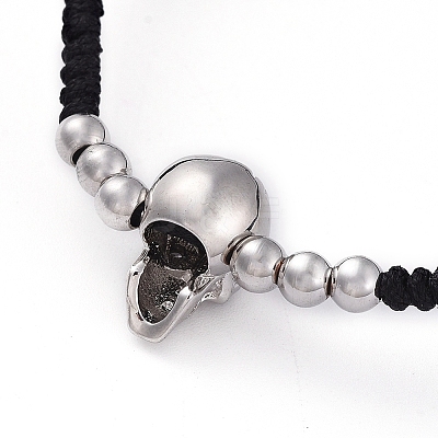 Skull Adjustable Brass Nylon Thread Braided Bracelets BJEW-JB04984-03-1