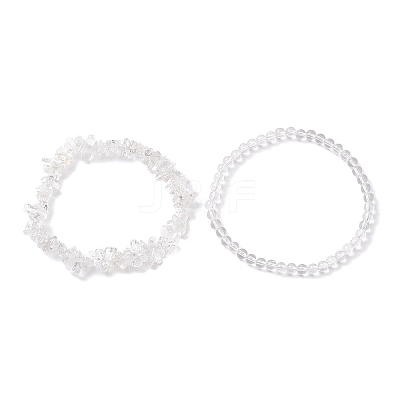Chip & Round Natural Quartz Crystal Beaded Stretch Bracelets BJEW-JB10189-01-1