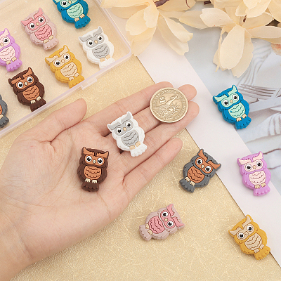 14Pcs 7 Colors Owl Food Grade Eco-Friendly Silicone Focal Beads SIL-CA0003-09-1