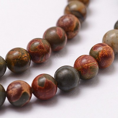 Natural Polychrome Jasper/Picasso Stone/Picasso Jasper Bead Strands G-G735-14-8mm-1