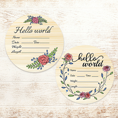 2Pcs 2 Style Single-face Printed Wooden Baby Photo Props DJEW-WH0600-004-1