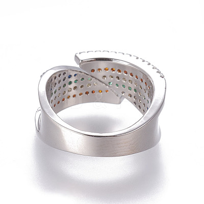 Brass Cubic Zirconia Cuff Rings RJEW-O035-04P-1