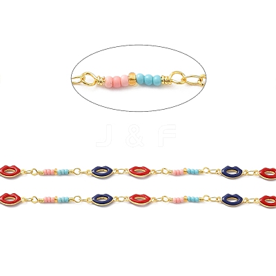 Handmade Brass Enamel Lip Link Chains CHC-M024-26G-01-1