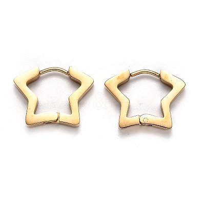 304 Stainless Steel Star Huggie Hoop Earrings STAS-J033-07G-1