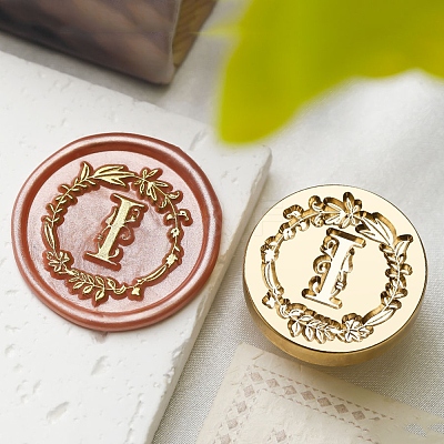 Golden Tone Wax Seal Brass Stamp Head DIY-B079-01G-I-1
