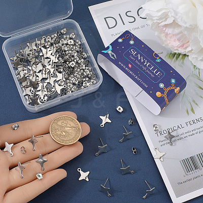 60Pcs Star Shape 201 Stainless Steel Stud Earrings Findings STAS-SC0007-96-1