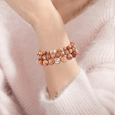 3Pcs 3 Size Natural Imperial Jasper Round Beaded Stretch Bracelets Set BJEW-SW00064-29-1