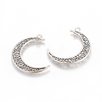 Tibetan Style Alloy Hollow Moon  2-Loop Link Pendants TIBEP-5312-AS-LF-1