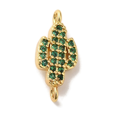 Rack Plating Brass Micro Pave Green Cubic Zirconia Cactus Connector Links KK-U027-01G-1