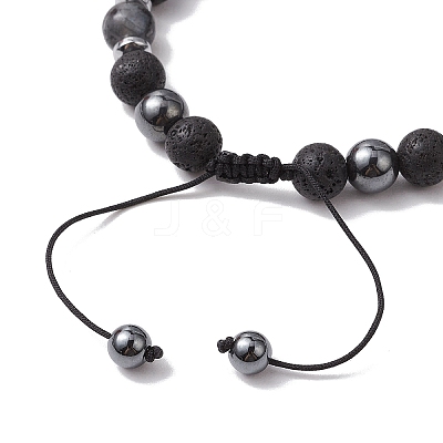 Natural Lava Rock Braided Bead Bracelets for Women Men BJEW-JB11138-01-1