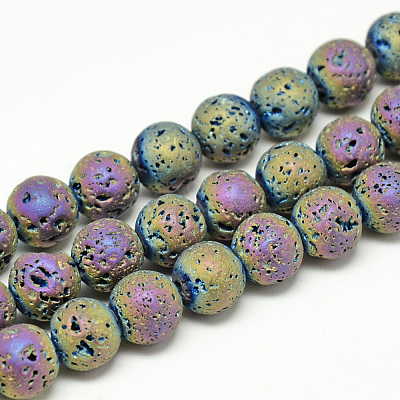 Electroplate Natural Lava Rock Beads Strands G-T058-03E-4MM-1