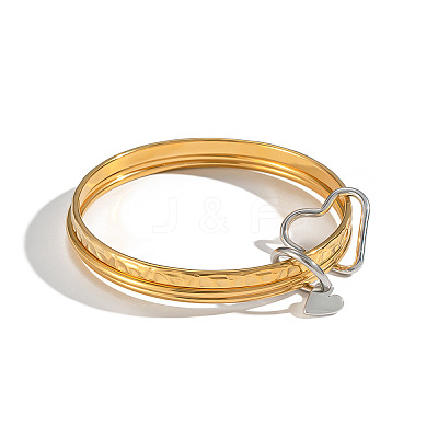 304 Stainless Steel Textured 3-Strand Bangle Sets with Heart Links QJ5292-1