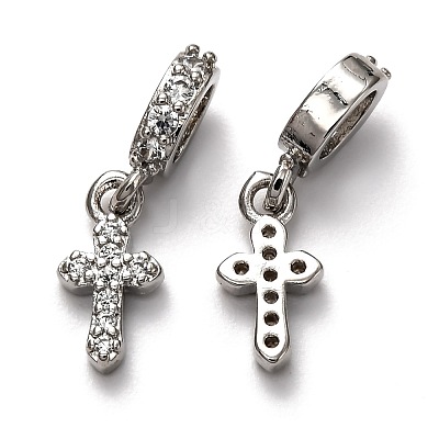 Brass Micro Pave Cubic Zirconia European Dangle Charms ZIRC-H119-01P-1