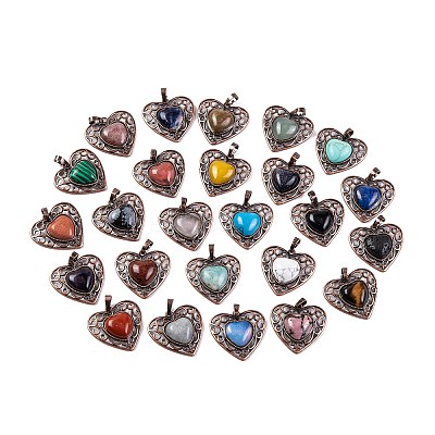 Natural & Synthetic Mixed Gemstone Peach Love Heart Pendants G-G158-01-AB-1