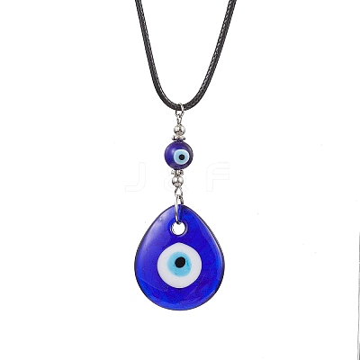 Lampwork Teardrop with Evil Eye Pendant Necklaces NJEW-JN04595-01-1