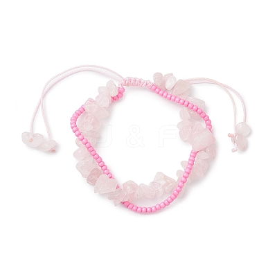 Handmade Glass Seed & Natural Rose Quartz Chip Beads Braided Bead Bracelets BJEW-MZ00250-03-1