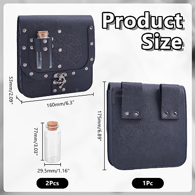 Rectangle PU Leather Medieval Waist Belt Bag with 2Pcs Glass Potion Bottles AJEW-WH0696-575B-1