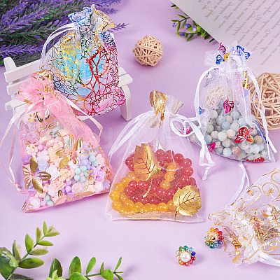 50Pcs 5 Styles Hot Stamping Organza Gift Bags OP-TA0001-03-1