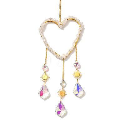 Heart Natural Quartz Crystal Chips Hanging Ornaments HJEW-G024-01B-1