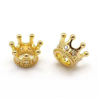 Crown Brass Micro Pave Grade AAA Cubic Zirconia European Beads ZIRC-G100-46G-NR-1