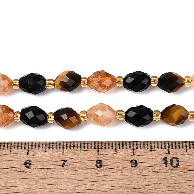 Natural Obsidian & Citrine & Tiger Eye Beads Strands G-N358-04A-05-1