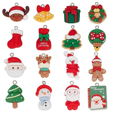 32Pcs 16 Styles Opaque Resin Pendants RESI-SC0002-50-1