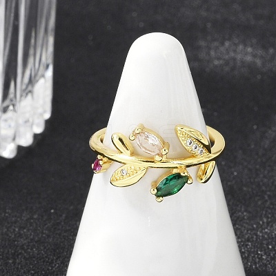 Brass Micro Pave Cubic Zirconia Cuff Rings for Women RJEW-S400-05G-1