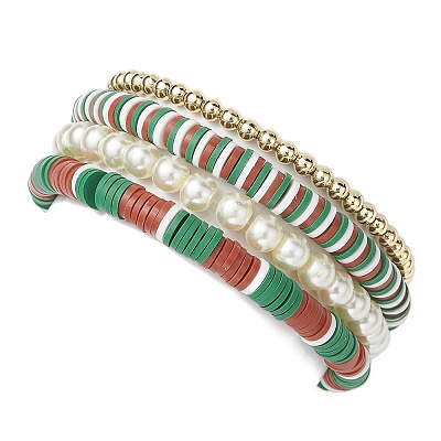 4Pcs 4 Style Polymer Clay Stretch Bracelets Set BJEW-TA00496-1