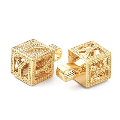 Alphabet Brass Micro Pave Clear Cubic Zirconia Pendants ZIRC-O045-01G-Y-1