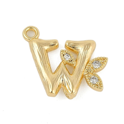 Brass Crystal Rhinestone Letter Links Connector Charms KK-S395-06G-W-1