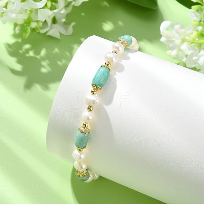 Adjustable Natural Amazonite& Cultured Freshwater Pearls Beads  Slider Bracelets for Women BJEW-JB14030-01-1