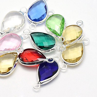 Silver Color Plated Brass Glass Teardrop Links connectors GLAA-J010A-S-1