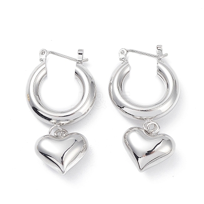 Brass Heart Dangle Hoop Earrings for Women EJEW-G347-01P-1