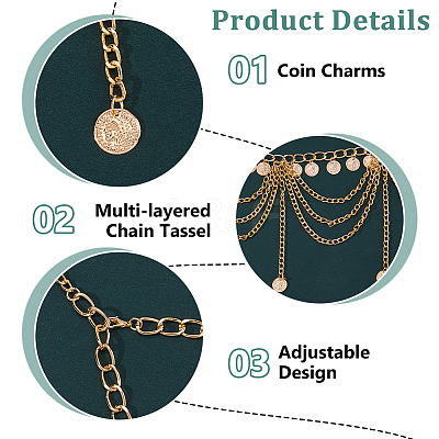 2Pcs 2 Colors Bohemian Alloy Multi-layered Chain Tassel Waist Belly Chains for Women AJEW-HS0001-52-1