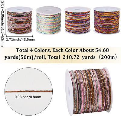 4 Rolls 4 Colors Segment Dyed Nylon Braided Cord with Gold Thread WCOR-SC0001-02B-1