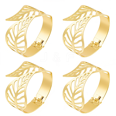 4Pcs Leaf Iron Cuff Bangles BJEW-SP0001-15G-1