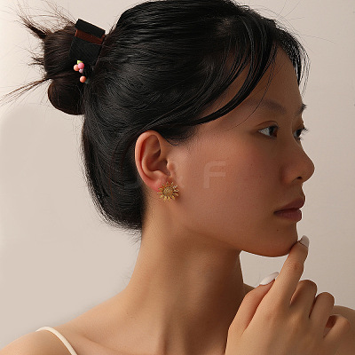 304 Stainless Steel Flower Stud Earrings for Women WGCA36C-01-1