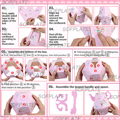 12Pcs 4 Styles 3D Flower Printed Teapot Shaped Paper Flower Gift Boxes DIY-SP0006-37-1