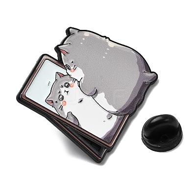 Cat with Mirror Enamel Pins JEWB-I055-05EB-04-1