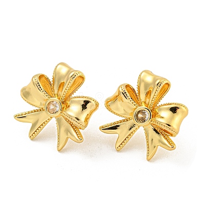 Rack Plating Brass Cubic Zirconia Stud Earrings EJEW-M247-25G-1