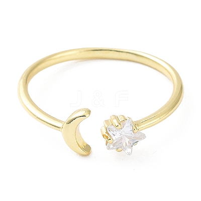 Rack Plating Brass Micro Pave Clear Cubic Zirconia Cuff Rings RJEW-C043-06G-1