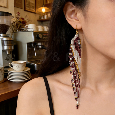 Bohemian Long Tassel Glass Seed Beaded Dangle Earrings for Women IW9172-1-1
