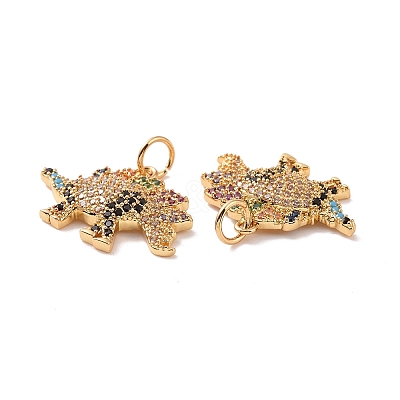Stegosaurus Brass Micro Pave Colorful Cubic Zirconia Charms KK-G435-30G-1