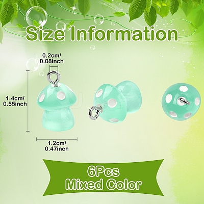 6Pcs Luminous Resin Mushroom Charms CRES-YW0002-47-1