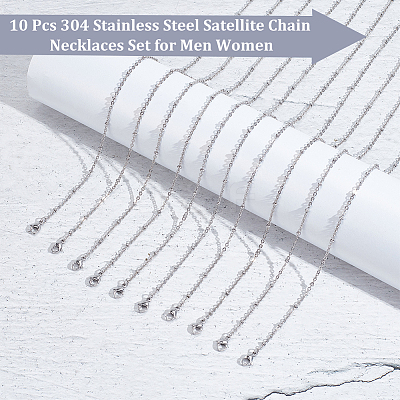 10Pcs 304 Stainless Steel Satellite Chain Necklaces Set for Men Women NJEW-NB0001-13-1