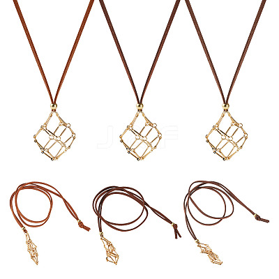 3Pcs Faux Suede Macrame Pouch  Pendant Necklaces NJEW-TAC0051-03-1