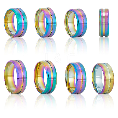 14Pcs 7 Styles Stainless Steel Grooved Finger Ring Settings STAS-SC0010-65RC-1