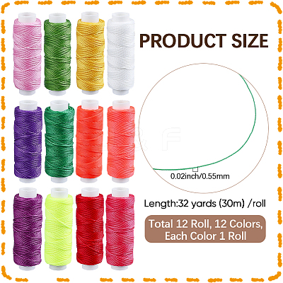 12 Rolls 12 Colors Round Waxed Polyester Twisted Cord YC-CL0001-03A-1