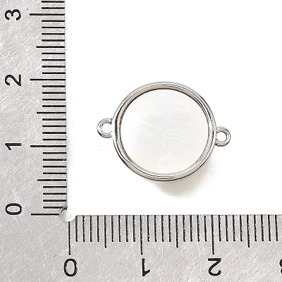 Synthetic Turquoise & Natural Shell Brass Flat Round Links Connector Charms KK-N289-16P-02-1